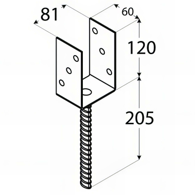 Pied de poteau lourd en U zingué à ancrer - 81 x 120 x 4 mm 2