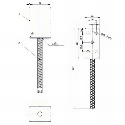 Pied de poteau lourd en U zingué à ancrer - 81 x 120 x 4 mm