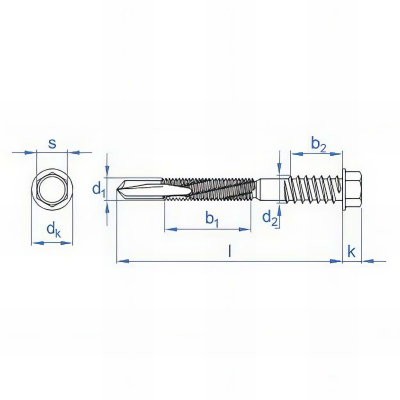 200 vis autoperceuse 5,5 / 6,3 x 175 mm, tête hexagonale avec rondelle estampée, pour panneaux sandwich, zingué