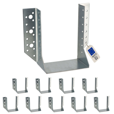 10 sabots de charpente à ailes extérieures - Connecteurs de poutres - Acier galva - Larg 120 x Ht 160 mm - Fabriqué en Europe