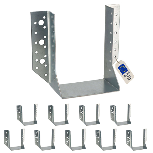 10 sabots de charpente à ailes extérieures - Connecteurs de poutres - Acier galva - Larg 120 x Ht 160 mm - Fabriqué en Europe