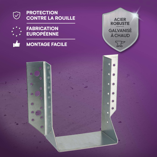 10 sabots de charpente à ailes extérieures - Connecteurs de poutres - Acier galva - Larg 120 x Ht 160 mm - Fabriqué en Europe
