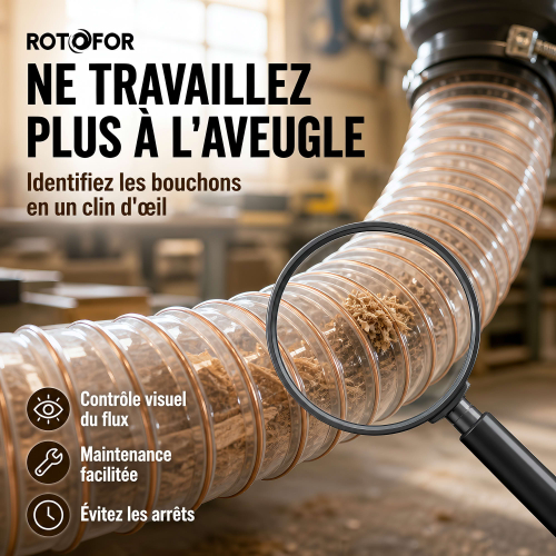 Tuyau flexible d'aspiration en polyuréthane - Diamètre de 100 mm + 2 colliers de serrage