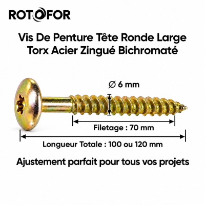 100 Vis Penture Torx acier bichromatées (jaune/or) - Diamètre 6 mm 2