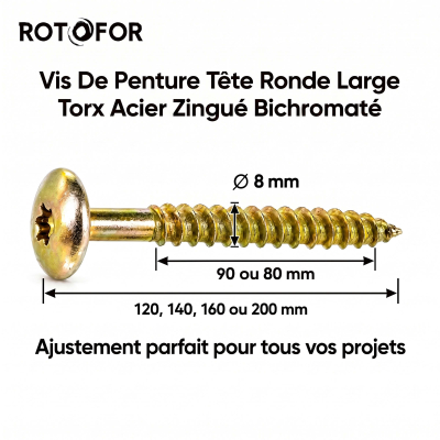 50 Vis Penture Torx acier bichromatées (jaune/or) 8,0 mm 2