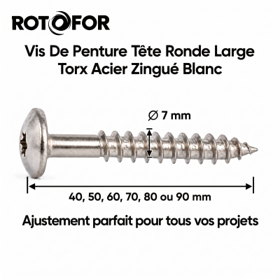 100 Vis Penture Torx acier zingués blanc 7,0 mm 2