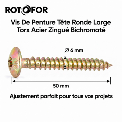 40 Vis Penture Torx Acier Bichromaté diamètre 6,0 mm - longueur 50mm 2