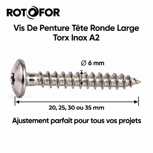 100 Vis Penture Torx Inox A2 - Diamètre 6 mm