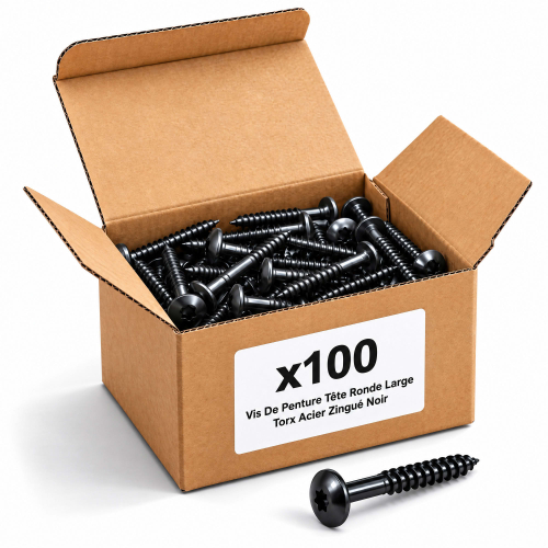 100 Vis Penture Torx acier zingués Noir - Diamètre 6 mm - Filetage partiel