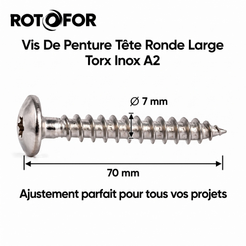 25 Vis Penture Torx Inox A2 7.0 X 70 mm