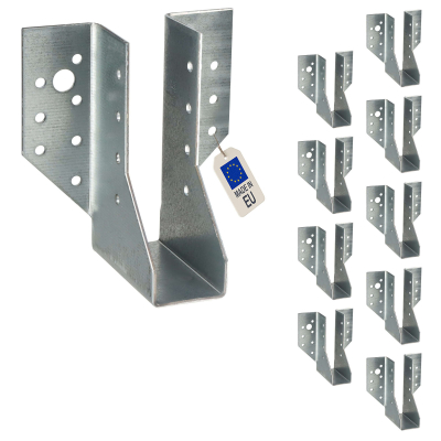 10 sabots de charpente à ailes extérieures - Connecteurs de poutres - Acier galvanisé - Larg 114 x Ht 32 mm - Fabriqué en Europe