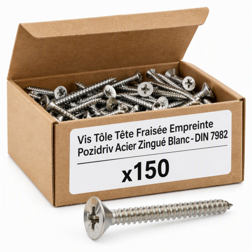 150 Vis tôle tête fraisée pozidriv acier zingués blanc DIN7982 6.3 X 60