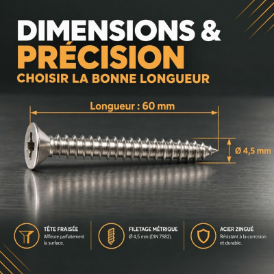 150 Vis tôle tête fraisée pozidriv acier zingués blanc DIN7982 6.3 X 60 2