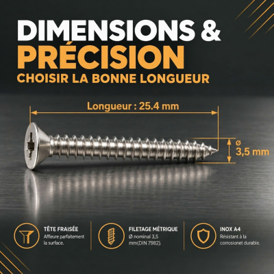 100 Vis tôle tête fraisée pozidriv Inox A4 DIN7982 3.5 X 25.4 2