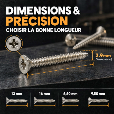 500 Vis tôle tête fraisée DIN7982 acier zingués blanc Diamètre 2,9 mm 2