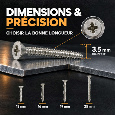 500 Vis tôle tête fraisée DIN7982 acier zingués blanc Diamètre 3,5 mm