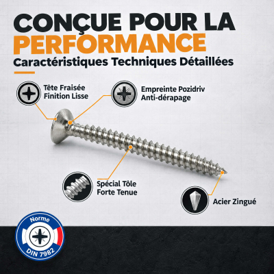 500 Vis tôle tête fraisée DIN7982 acier zingués blanc Diamètre 3,5 mm