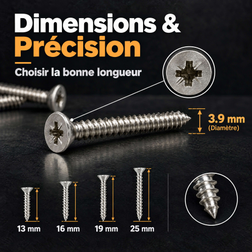 500 Vis tôle tête fraisée DIN7982 acier zingués blanc Diamètre 3,9 mm