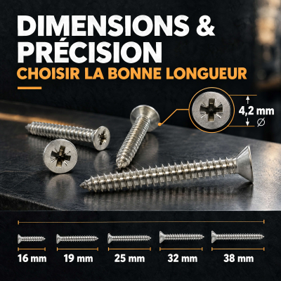500 Vis tôle tête fraisée DIN7982 acier zingués blanc Diamètre 4,2 mm 2