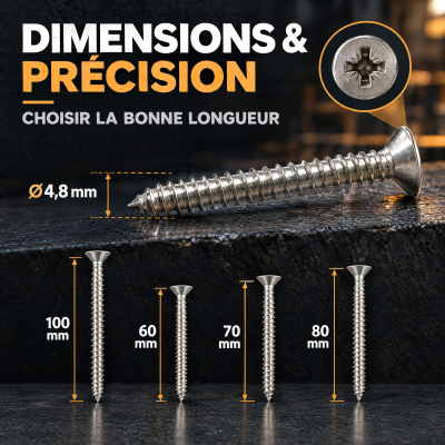 100 Vis tôle tête fraisée pozidriv acier zingués blanc DIN7982 Diamètre 4,8 mm 2