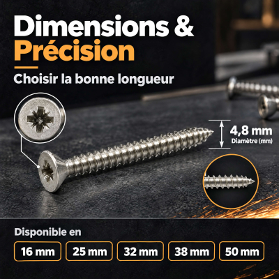 200 Vis tôle tête fraisée DIN7982 acier zingués blanc Diamètre 4,8 mm 2