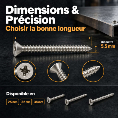 200 Vis tôle tête fraisée pozidriv acier zingués blanc DIN7982 Diamètre 5,5 mm 2