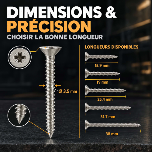 200 Vis tôle tête fraisée pozidriv Inox A2 DIN7982 Diamètre 3,5 mm