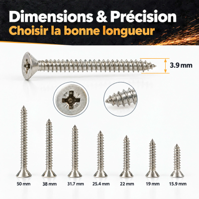200 Vis tôle tête fraisée pozidriv Inox A2 DIN7982 Diamètre 3,9 mm 2