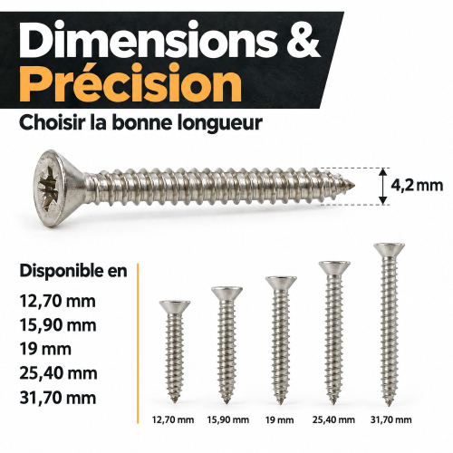 200 Vis tôle tête fraisée pozidriv Inox A2 DIN7982 Diamètre 4,2 mm