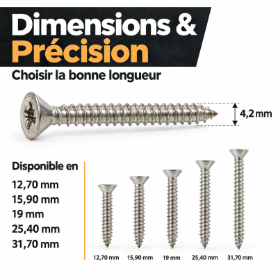 200 Vis tôle tête fraisée pozidriv Inox A2 DIN7982 Diamètre 4,2 mm