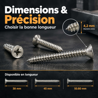 100 Vis tôle tête fraisée pozidriv Inox A2 DIN7982 Diamètre 4,2 mm 2
