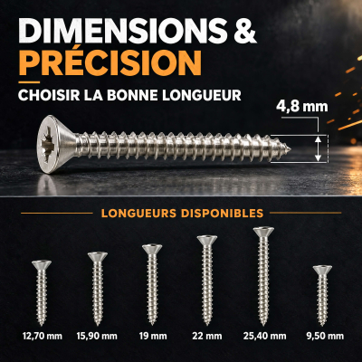 200 Vis tôle tête fraisée pozidriv Inox A2 DIN7982 Diamètre 4,8 mm