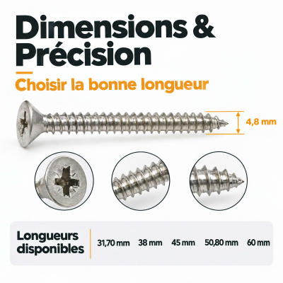 100 Vis tôle tête fraisée pozidriv Inox A2 DIN7982 Diamètre 4,8 mm 2