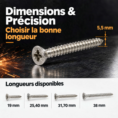 100 Vis tôle tête fraisée pozidriv Inox A2 DIN7982 Diamètre 5,5 mm 2