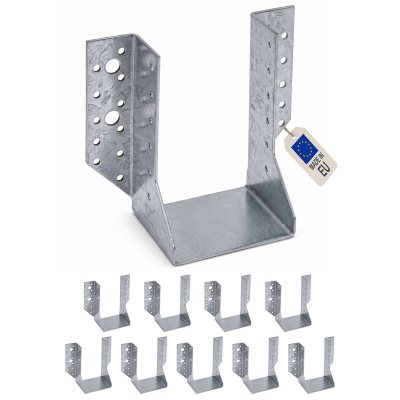 10 sabots de charpente à ailes extérieures - Connecteurs de poutres - Acier galvanisé - Larg 100 x Ht 142mm - Fabriqué en Europe