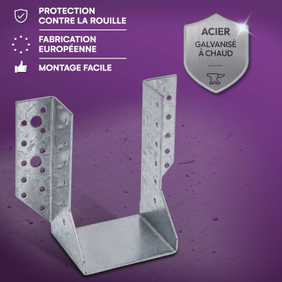 10 sabots de charpente à ailes extérieures - Connecteurs de poutres - Acier galvanisé - Larg 100 x Ht 142mm - Fabriqué en Europe