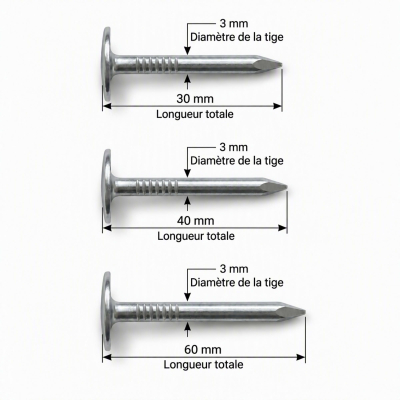 Clous ardoisier tête large - Lot de 5 kg (environ 2500) - galvanisés - Tige diamètre 3 mm 2