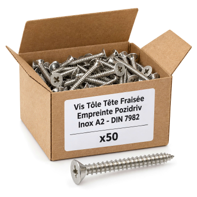 50 Vis tôle tête fraisée pozidriv Inox A2 DIN7982 Diamètre 4,8 mm