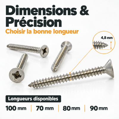 50 Vis tôle tête fraisée pozidriv Inox A2 DIN7982 Diamètre 4,8 mm 2