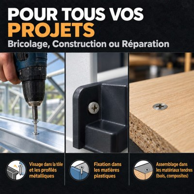50 Vis tôle tête fraisée pozidriv Inox A2 DIN7982 Diamètre 4,8 mm