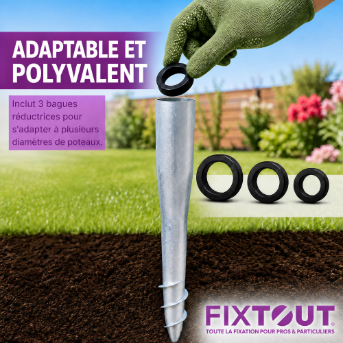 Pied de poteau de jardin rond zingué à tarauder avec accessoires - D. 60 x L. 550 mm - 60 x 550 x 1,7 mm