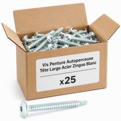 25 Vis Penture Autoperceuse acier zingués blanc 6.3 X 38