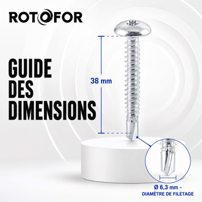 25 Vis Penture Autoperceuse acier zingués blanc 6.3 X 38 2