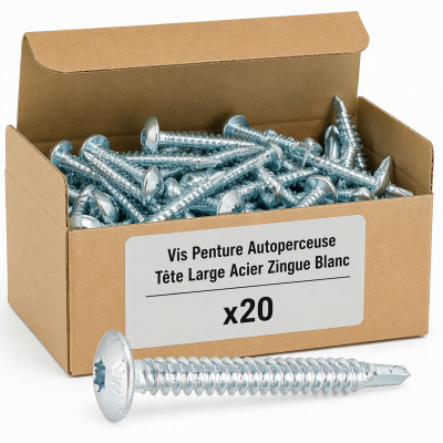 20 Vis Penture Autoperceuse acier zingués blanc 6.3 X 50.8
