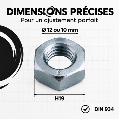 100 écrous hexagonaux DIN934 10,9 acier zingués blanc 2