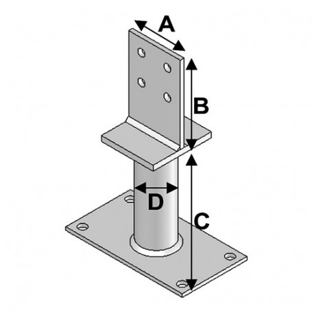 Pied de poteau avec platine type PPT-60 (A x B x C x D x ép) 80 x 120 x 60 x 48 x 8,0 mm - AL-PPT60 - Alsafix