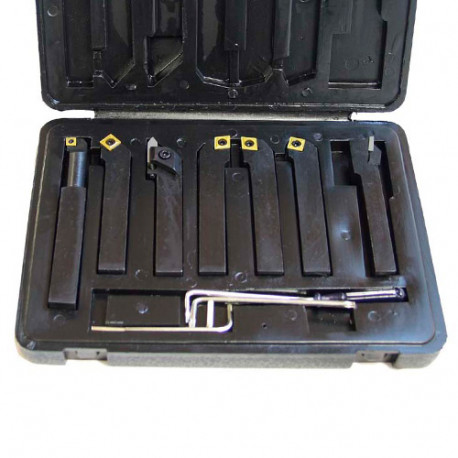 Coffret 7 outils de tournage métal 12 x 12 mm à plaquettes - HS-DM12 - Métalprofi