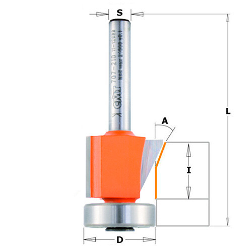 Fraise à chanfreiner CMT - Angle 25° - Queue de 6 mm avec roulement